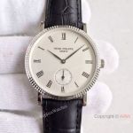 Swiss Copy Patek Philippe Geneve Watch SS White Dial Black Leather 38mm